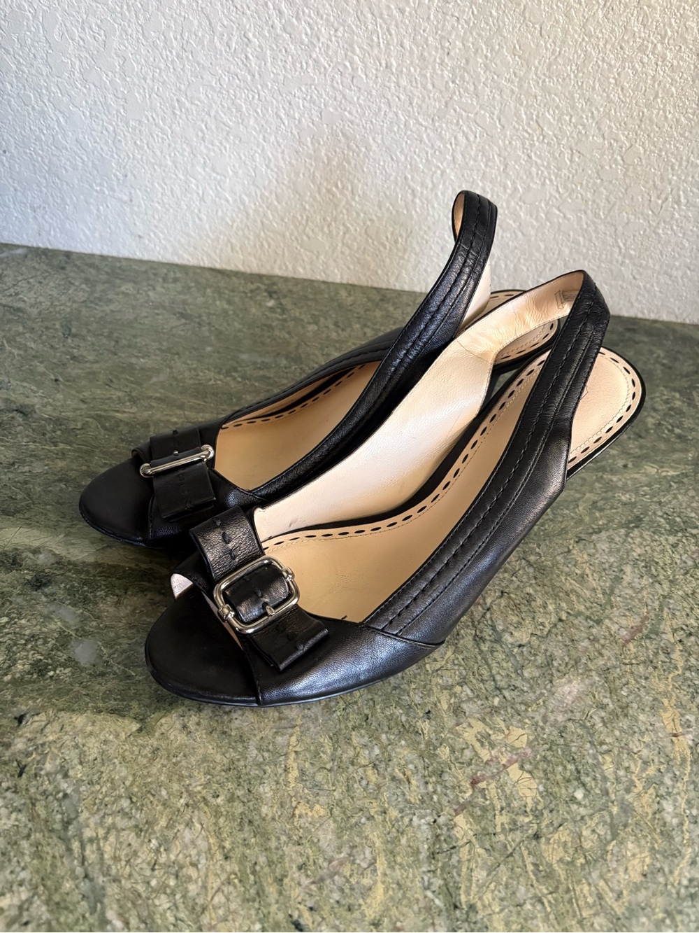 Coach Miranda Open Toe Sling Back Women Shoes Heels 10 B Leather black